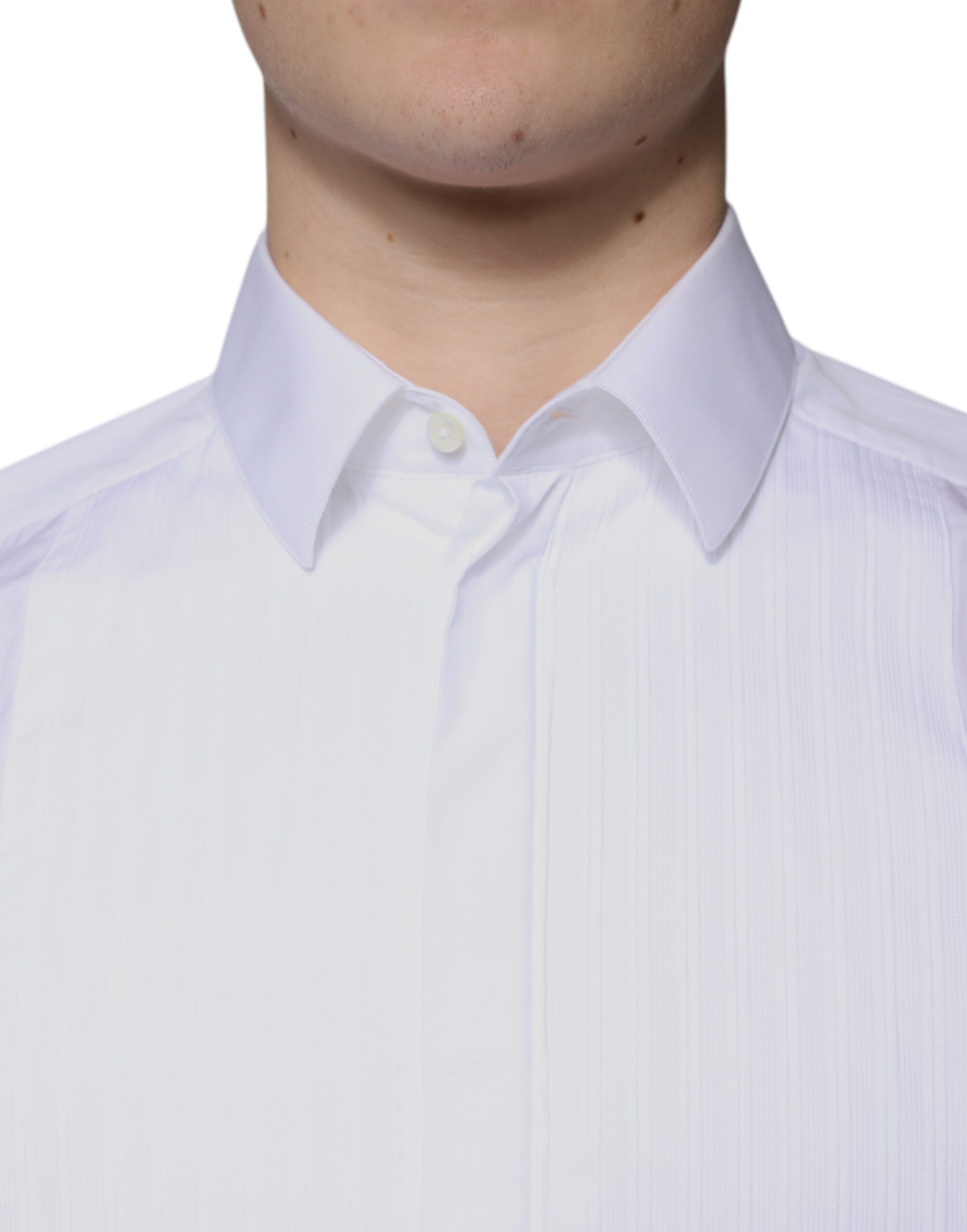 Dolce & Gabbana White Bib Cotton Poplin GOLD Men's Shirt